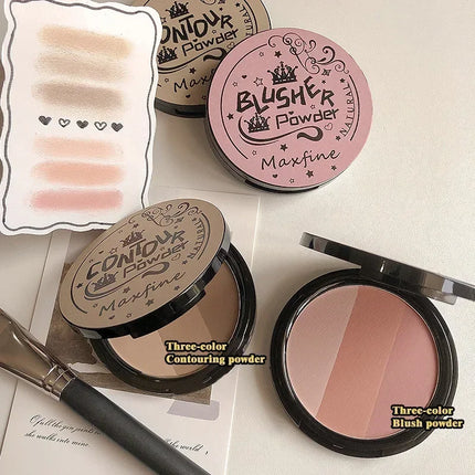 3 in1 Three Colors Powder Tray Blush Contouring Waterproof Long Lasting Delicate Natural Face Makeup