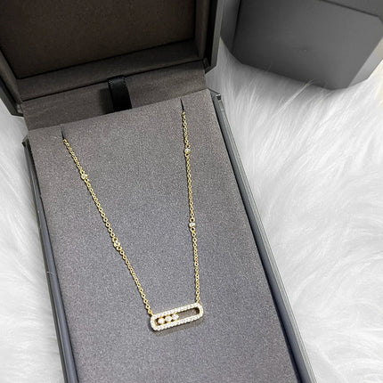 Luxury sliding lucky bead necklace with 925 stainless steel three-diamond pendant, women's jewelry.