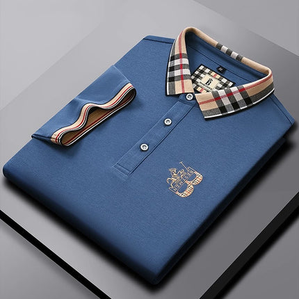 Luxury brand short sleeve men's polo shirt summer high-end fashion plaid embroidery lapel casual T-shirt breathable cotton top