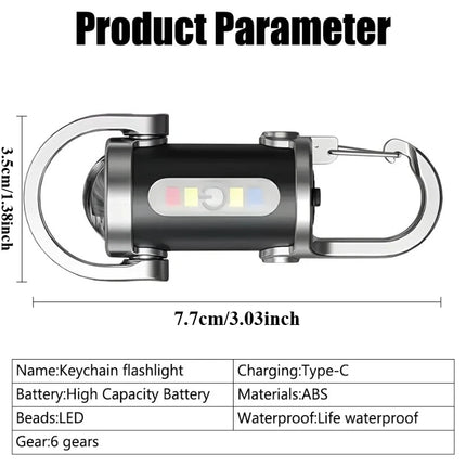 Mini Keychain Flashlight Rechargeable COB Pocket Work Light with Hook Emergency Warning Lamp for Camping Hiking Walking Outdoor