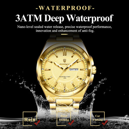 POEDAGAR Luxury Business Men's Watches Stainless Steel Waterproof Luminous Men's Watch Date Week Quartz Original Men's Wristwatches