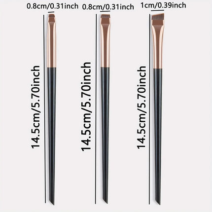 3Pcs Angled Eyeliner Brush Set - Micro-Fine Tip for Brows & Cut Crease, Vegan Professional Makeup Brushes (Studio Quality)