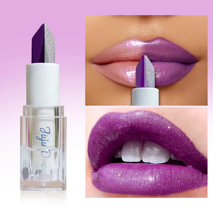 Two-In-One Dual-Color Gradient Silvery Pearl Long-Lasting Purple Lipstick,Doesn't Easily Fade For Christmas Valentine'S Day Gift