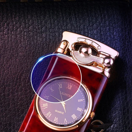 New Quartz Watch Windproof Lighter Metal Blue Light Rocker Arm Butane Jet Flame Torch Lighter Smoking Men's Gift Ignition Tools