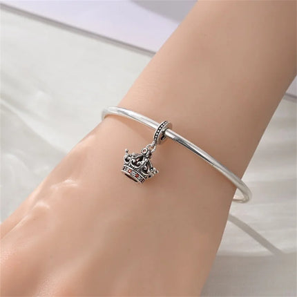 Crown Charms Skull Bead Original 925 Sterling Silver Inlaid Zirconium Pendants Fit Bracelet Necklace Jewelry Lover Gift