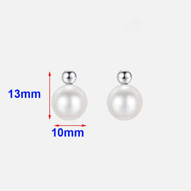 Real 925 Sterling Silver Zircon Bead Round Pearl Stud Earrings For Women Classic Fine Jewelry Niche Light Luxury Accessories