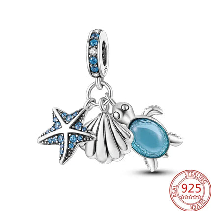 925 Sterling Silver Blue Ocean Series Beaded Charms  Pendant Fit for The Brand's DIY Bracelet Women Jewelry Girlfriend Gifts