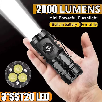Portable Mini LED Flashlight Powerful 3*Wick Small Pocket Torch Rechargeable Strong Light Lantern Super Bright Cap Clip Lamp