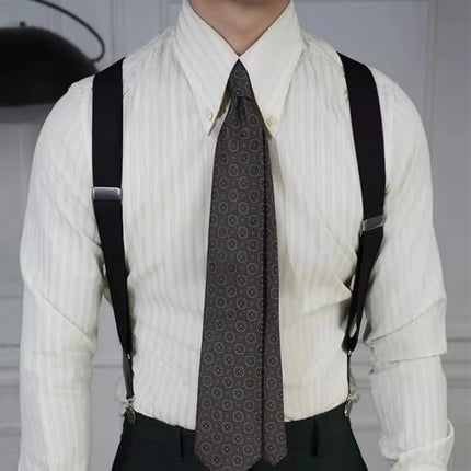 2026 Spring Fall Daily Casual Mens Slim Shirts Long Sleeve Turn-down Collar Button Shirt Top Men Fashion Striped Texture Shirt