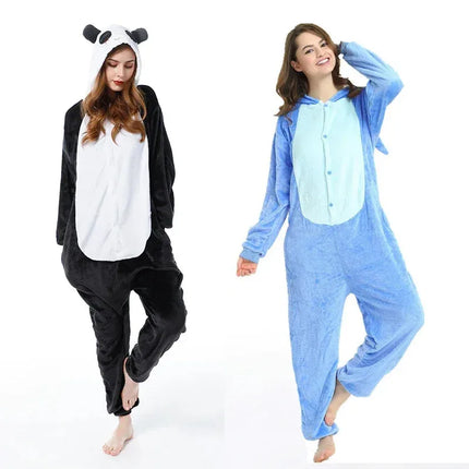 A Litter Of Bears Adults Kigurumi Onesie Couple Flannel Sleepwear Unisex Stitch Cartoon Animal Pajamas Set Winter Warm 2025 New