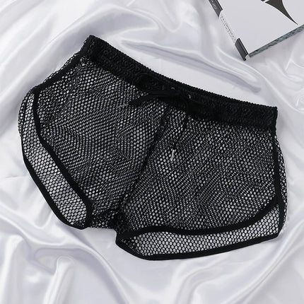 Loose Fit Men's Aro Shorts Mesh Boxer Briefs See through Breathable Underwear Sexy Home Pants