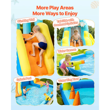 SucceBuy Inflatable Bounce House 11.6x13.1x7.7 ft with Bounces Zone Climbing Wall Pool Water Ring for 3 to 4 Kids Ages 3 to 8