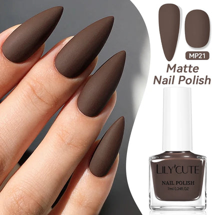 LILYCUTE 7ml 28 Colors Matte Nail Polish Pink Coffee Brown Air Dry No Need Cure Nail Art DIY At Home Manicure Design