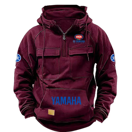 YAMAHA Zipper Hoodie for Outdoor Sports Enthusiasts, 2026 New Men's Fashion Half-Zip Pocket Autumn-Winter Hooded Sweatshirt