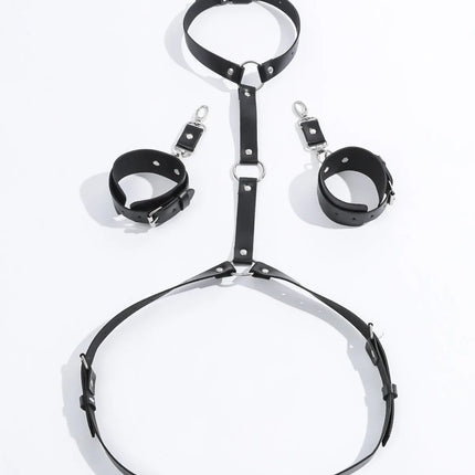 BDSM PU Harness Sex Toy Handcuff Restraint Set Female Pop Punk Belt Binding Belt Backhandcuffs Bondage Kit Role Play Sex Toys