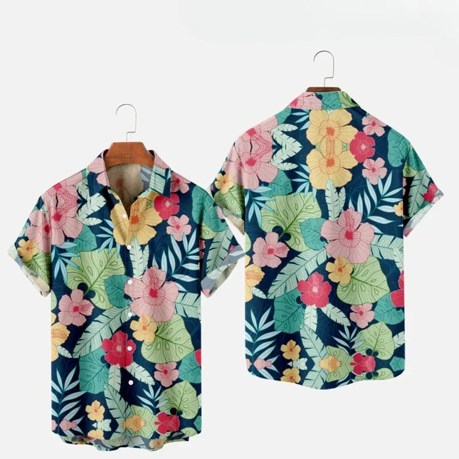 Men's Fashion Summer T-Shirts Hawaiian 3d Print Cozy Casual One Button Shirts Short Sleeve Beach Oversized Shirts