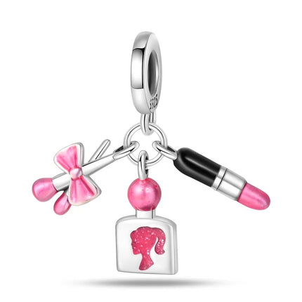 100% 925 Sterling Silver Fashion Pink Princess Skirt Bag Lipstick Charms Beads Fit Qikaola Original Bracelets DIY Jewelry Gifts