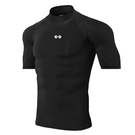 Men's Geometric Print Compression Shirt Quick-Drying Breathable Gym Workout T-Shirt Stretch Turtle Neck Training T-Shirt Tops
