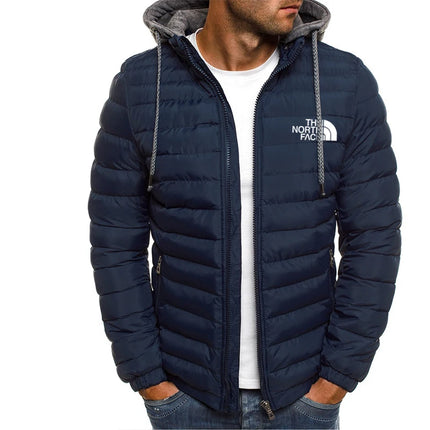 Men's hooded windproof jacket, warm parka coat, casual and comfortable, outdoor zip-up jacket, street fashion, camping, winter