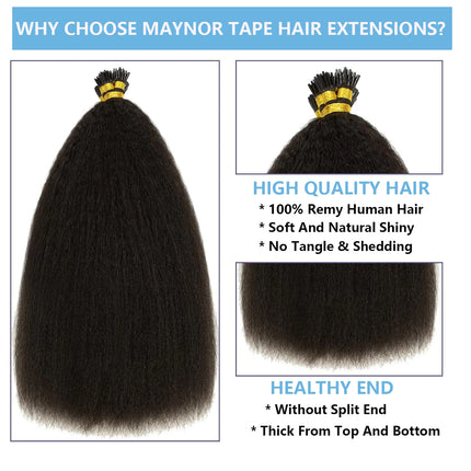 Kinky Straight I Tip Hair Extensions Real Human Hair 100% Brazilian Virgin Hair Itip Human Hair Extensions For Women 50 Gram #1B