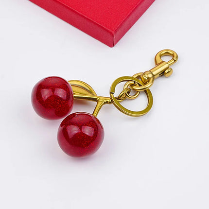 Cherry Charm Handbag Pendant Keychain for Women, Exquisite Internet-Famous Crystal Cherry Bag Accessories High-Grade Pendant