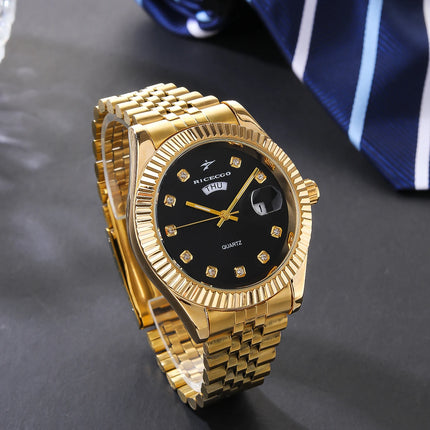 Classic Men's Steel Strap Luxury Wristwatch Business Calendar Stainless Steel Round Male Quartz Watches Clock Wristwatches ﻿