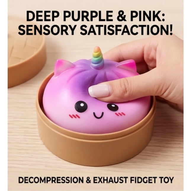-/-New Viral Large Rainbow Unicorn Bun Squishy Toy, Blind Box, Simulated Soup Dumpling Vent Fidget Toy for Sensory Stress Relief