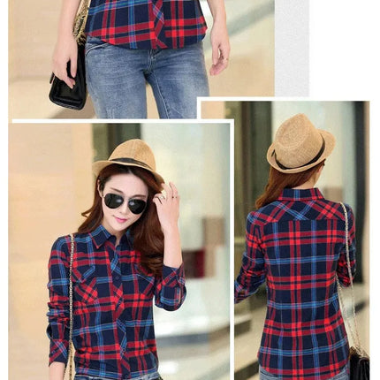 Slim Fit Plaid Long Sleeve Women's Shirt Qiang Yixuan Brand Autumn New Korean Version Cotton Button-Up Shirt