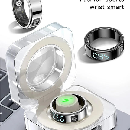 2 Set Display Screen Bluetooth Smart Rings Sleep Heart Rate Oxygen Monitoring Multi Sports Modes IP68 Waterproof Women Men Ring