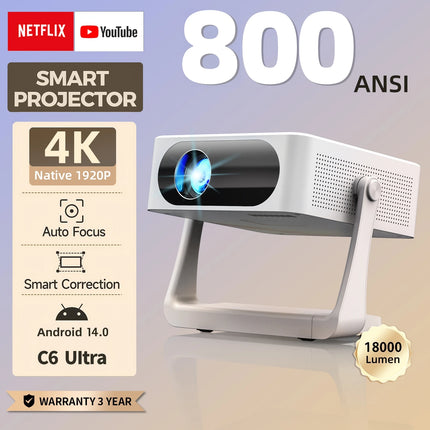Fintex C6 Ultra Projector 4K FullHD 18000Lumen 1080P HDR10 Proyector 800 ANSI AndroidTV14.0 ASA3.0 AutoFocus Portable Projectors