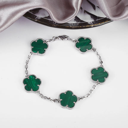 Hot Sale Premium 15mm Natural Stone White Shell Five Leaf Flower Bracelet Gold Silver Lucky bangle For Women Girls Party Daily