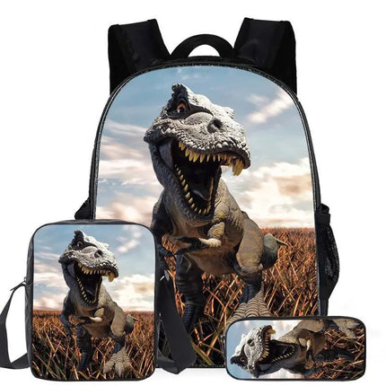 Classic Popular Cartoon Dinosaur 3D Printed 3pcs/Set pupil School Bags Laptop Daypack Backpack Inclined shoulder bag Pencil Case