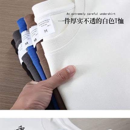 Black White GSM 500g Heavy-duty Pure Cotton T-shirt Thickened Threaded Round Neck Short Sleeves Three Needle Half Sleeve Tees