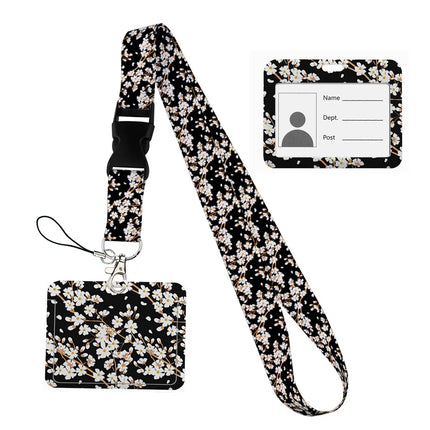 Flower design Lanyard Business Credit horizontal Card Holder Neck Strap Keychain Hang Rope ID Badge Holder Lariat Lasso