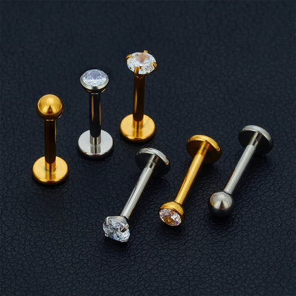 10PCS ASTM F136 G23 Titanium Piercing Labret Lip Ring Stud Earring CZ Ear Tragus Cartilage Helix Daith Pierc Jewelry 16/18/20g