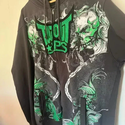 American Y2K New Hip Hop Trend Zipper Hoodie Women Street Casual Loose Joker Vintage Sweatshirt Unisex Fleece Padded Warm Hoodie