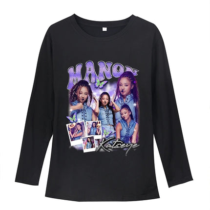 Katseye Child Long-Sleeved T-shirt Sweet Fashion Girl Shirts Spring Leisure Cotton Kid Tee Trendy Cool Clothes Top Birthday Gift