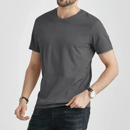 Summer Trendy Brand Men's Clothes Business Casual Short-sleeved T-shirt Fit and Versatile Crew Neck Top Breathable T-shirt