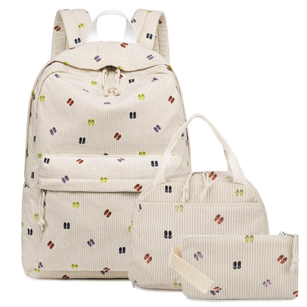 3/set Corduroy Backpacks Strawberry Multi-function Schoolbag Casual Travel Large Capacity Daily Lightweight Students School Bag