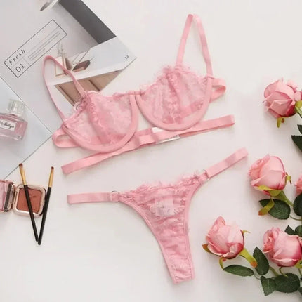 Sexy Lingerie Woman Lace Transparent Underwear Fairy Embroidery Brief Sets Delicate Bra Kit Push Up Breves Sets Thin Bras