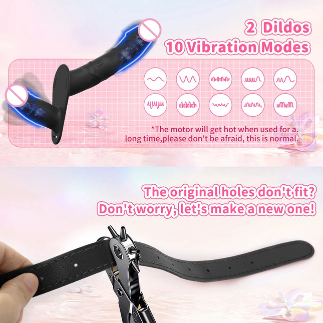 Strap on Harness Dildo Wearable G Spot Vibrator Adult Toy with Remote Control 10 Modes Double Ended Dildo Lesbian Womens Sex Toy
