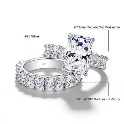 Real 5 Carat 9*11mm Radiant Cut Moissanite Engagement Rings for Women Wedding Band 925 Sterling Silver D Color VVS GRA Certified