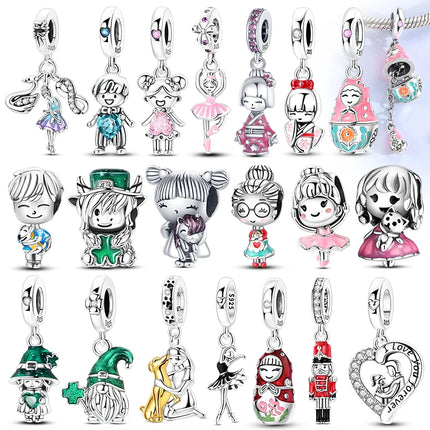 925 Sterling Silver Charms Mother Girl Boy Family Life Pendant Beads Fit Original Bracelet Necklace Diy Charm Women's Party Gift