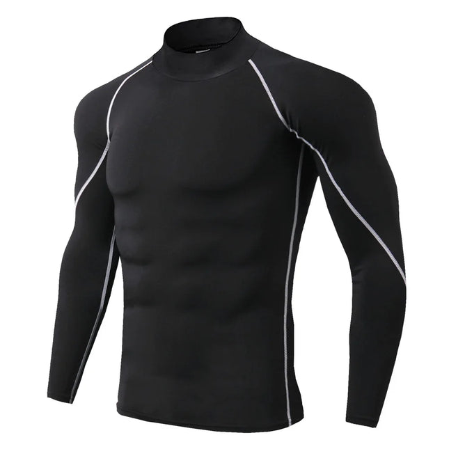 Men's Workout Compression Shirt Turtleneck Long Sleeve Rash Guard Gym Base Layer Athletic Undershirt Gear Sports Shirt