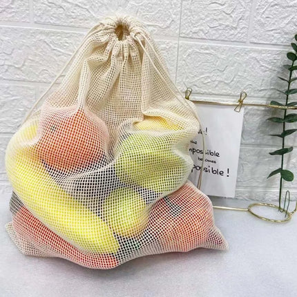 Reusable Cotton Mesh Bag Large Eco-friendly Drawstring Bag Light Weight Fruit and Vegetable Storage Bundle Pocket Kitchen