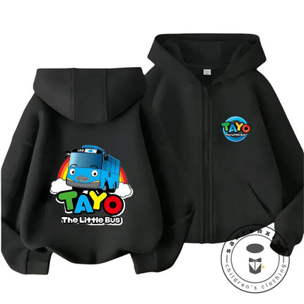 Tayo The Little Bus 2026 Cartoon Zipper Hoodie 3-14Y Boys Girls Autumn Winter Kawaii Street Hot Fashion Outdoor Casual