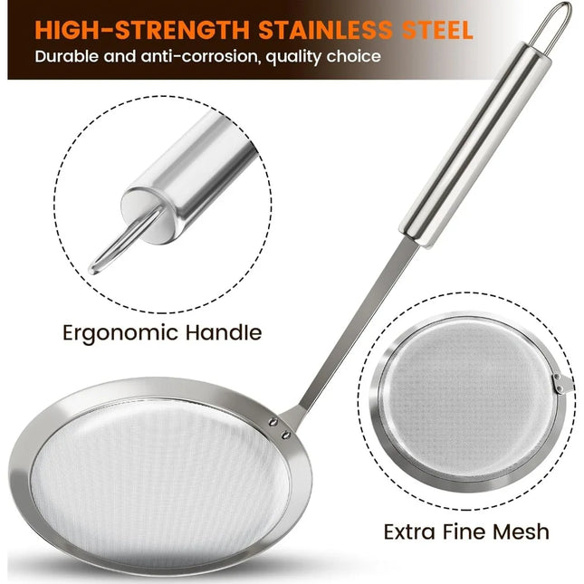 1 Pack Skimmer Spoon 304 Stainless Steel Grease Filter Spoon, Kitchen Cooking Fine Mesh Food Strainer for Filtering Oil and Foam