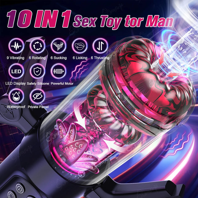 AIERLE Automatic Male Masturbator 9 Vibration 6 Sucking Rotating Licking Telescopic Modes Pocket Pussy Stroker Blowjob Sex Toys