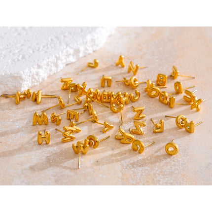Yhpup 26 Initial Letter A-Z  Stainless Steel Gold Color Stud Earrings 18K PVD Waterproof Plated Daily Versatile Basic Jewelry