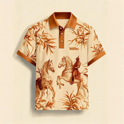 2026 New Men's Retro Equestrian Print Polo Shirt Comfortable Summer Outdoor Vacation Style Top WIFRU Casual Fashion Menswear